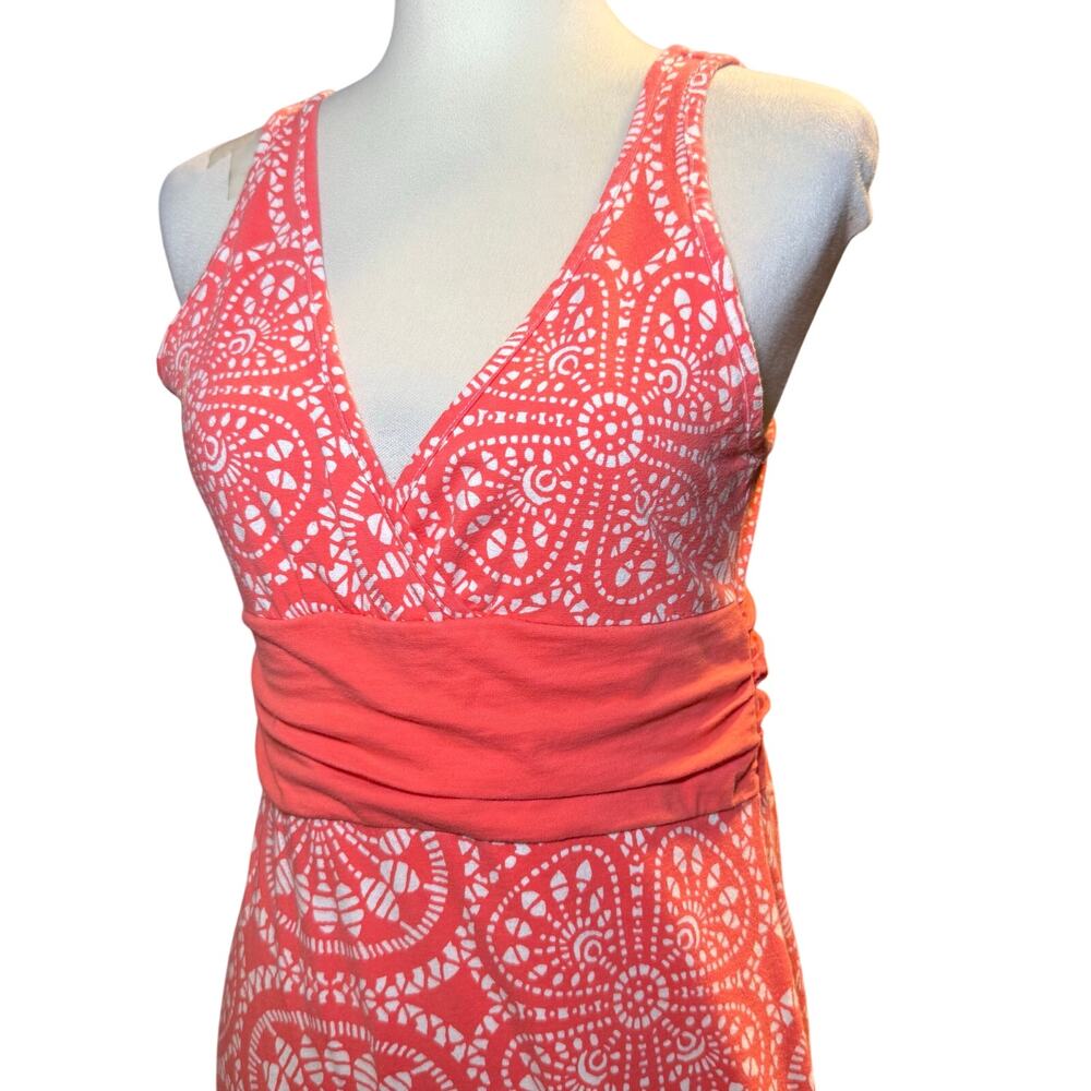 Patagonia Bandha Summer Sundress, Coral Pink Floral Geometric Print, Medium - Picture 3 of 9
